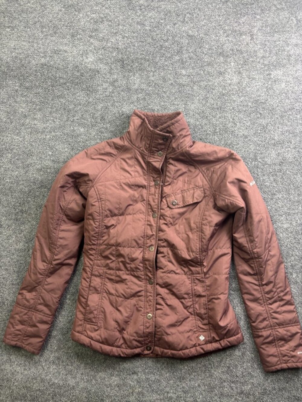 Columbia‎ Jacket Womens Medium Brown Quilted Snap Front Fleece Lined Omni-Shield